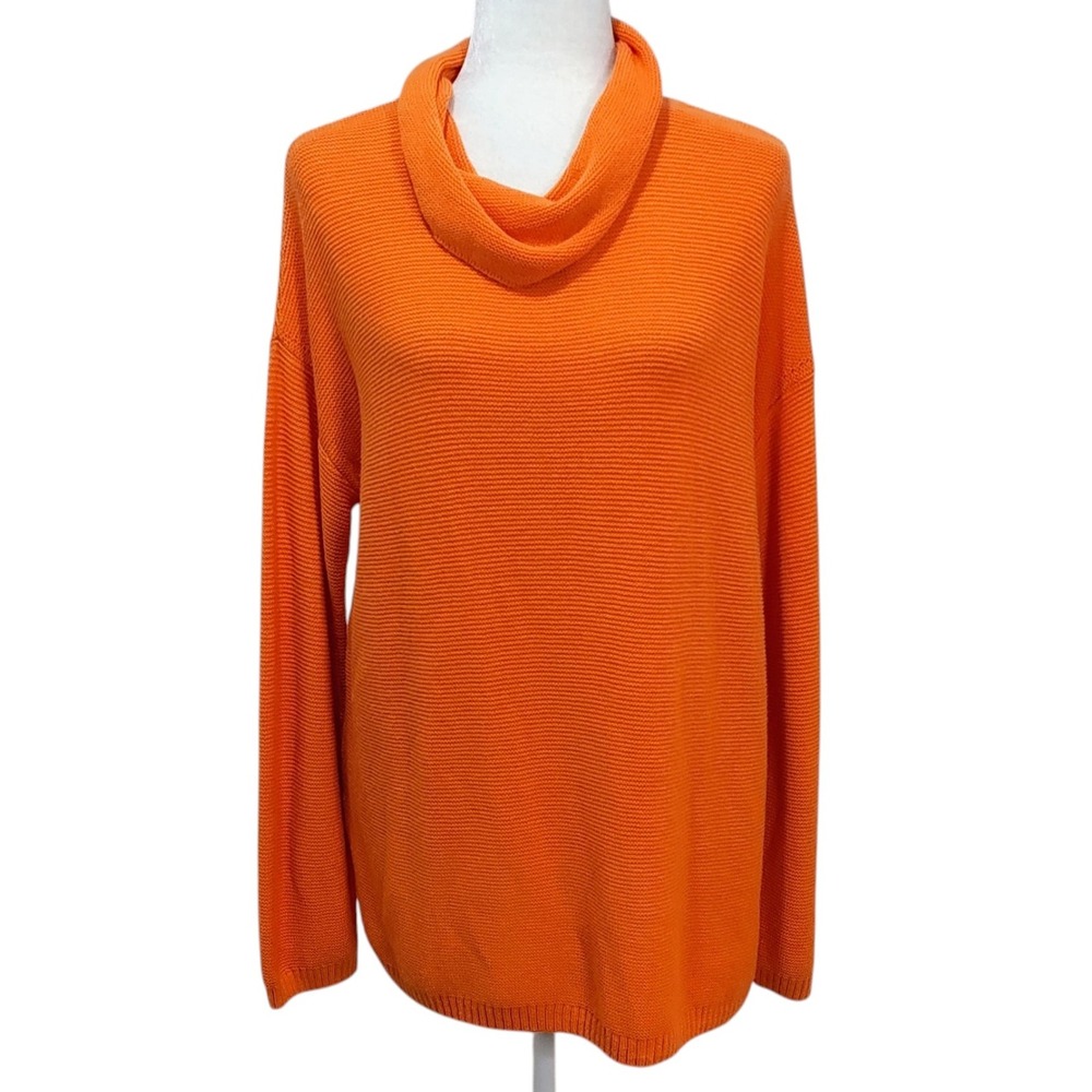 NWT J.Jill Sunset Orange Cotton Blend Knit Sweater Fall Pumpkin Cozy Halloween - Picture 2 of 11
